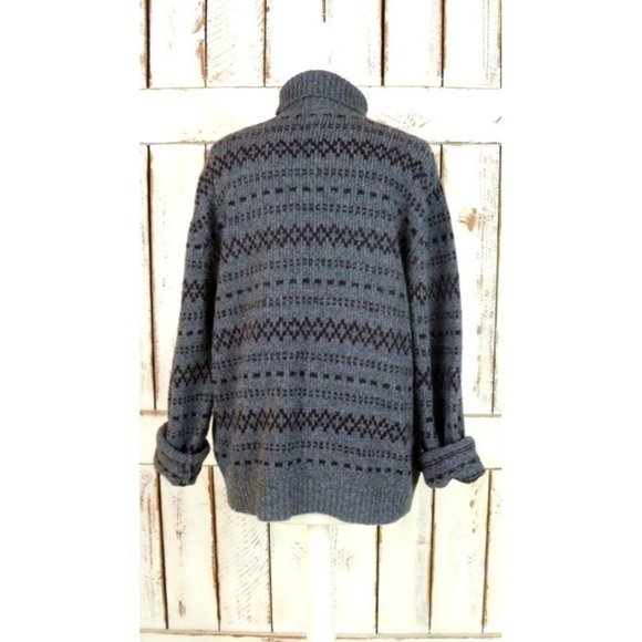 90s vintage grey/brown tribal print winter snow cabin turtle neck wool sweater - Picture 2 of 4